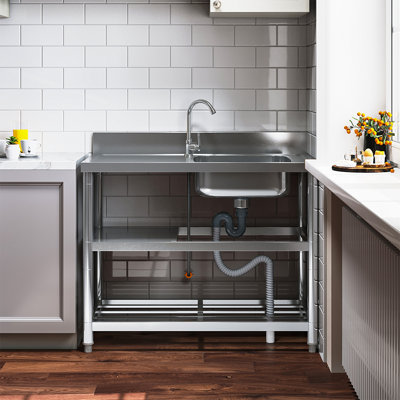 Williston Forge 500mm W Single Bowl Stainless Steel Kitchen Sink with 2 Faucet Holes