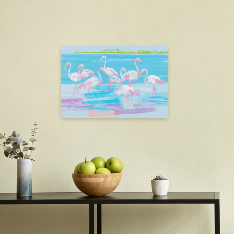 Flamants roses, impression d'art mural contemporain, 12" H x 18" W