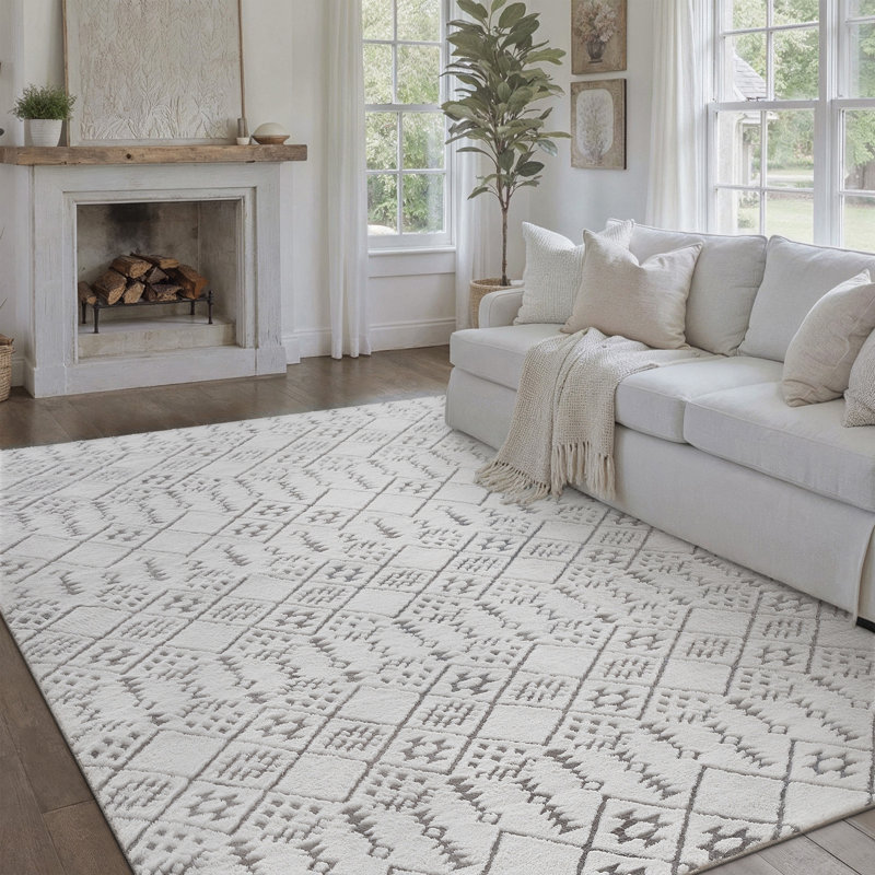 Zephyr Weave Geometric Area Rug in Gray, Rectangle 6' x 9', Gray