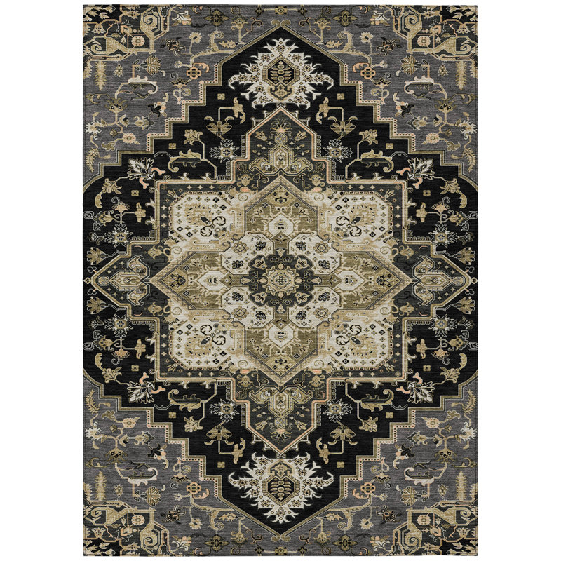 Black Round Synthetic Non-Slip Washable Rug, 46"