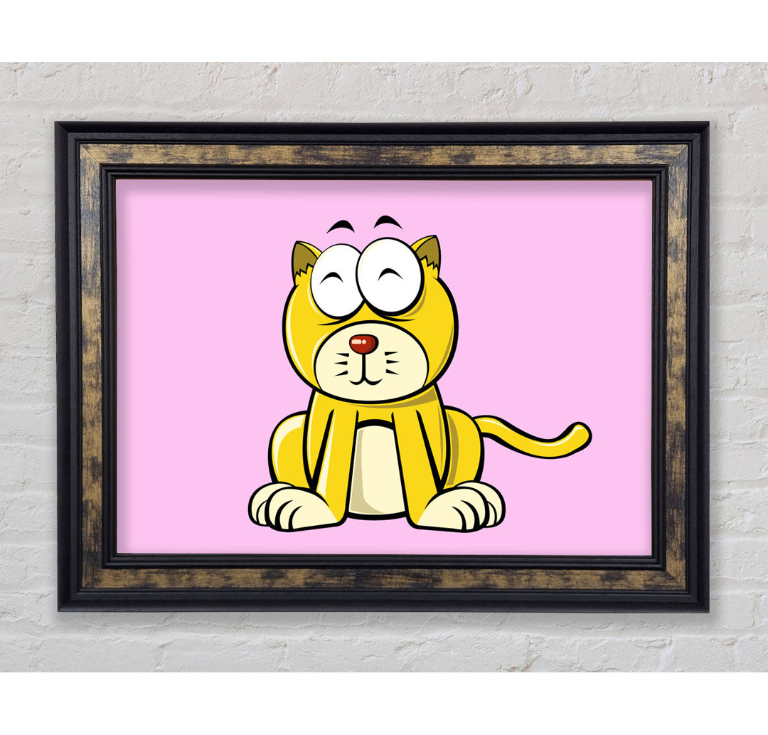 Happy Cat Sitting Pink - Einzelner Bilderrahmen Kunstdrucke