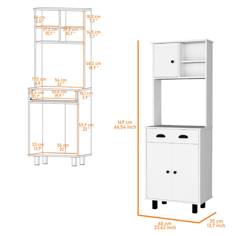 23.6 Inches Broad White Kitchen Pantry With Drawer And Shelves 1 5 For Functional Area