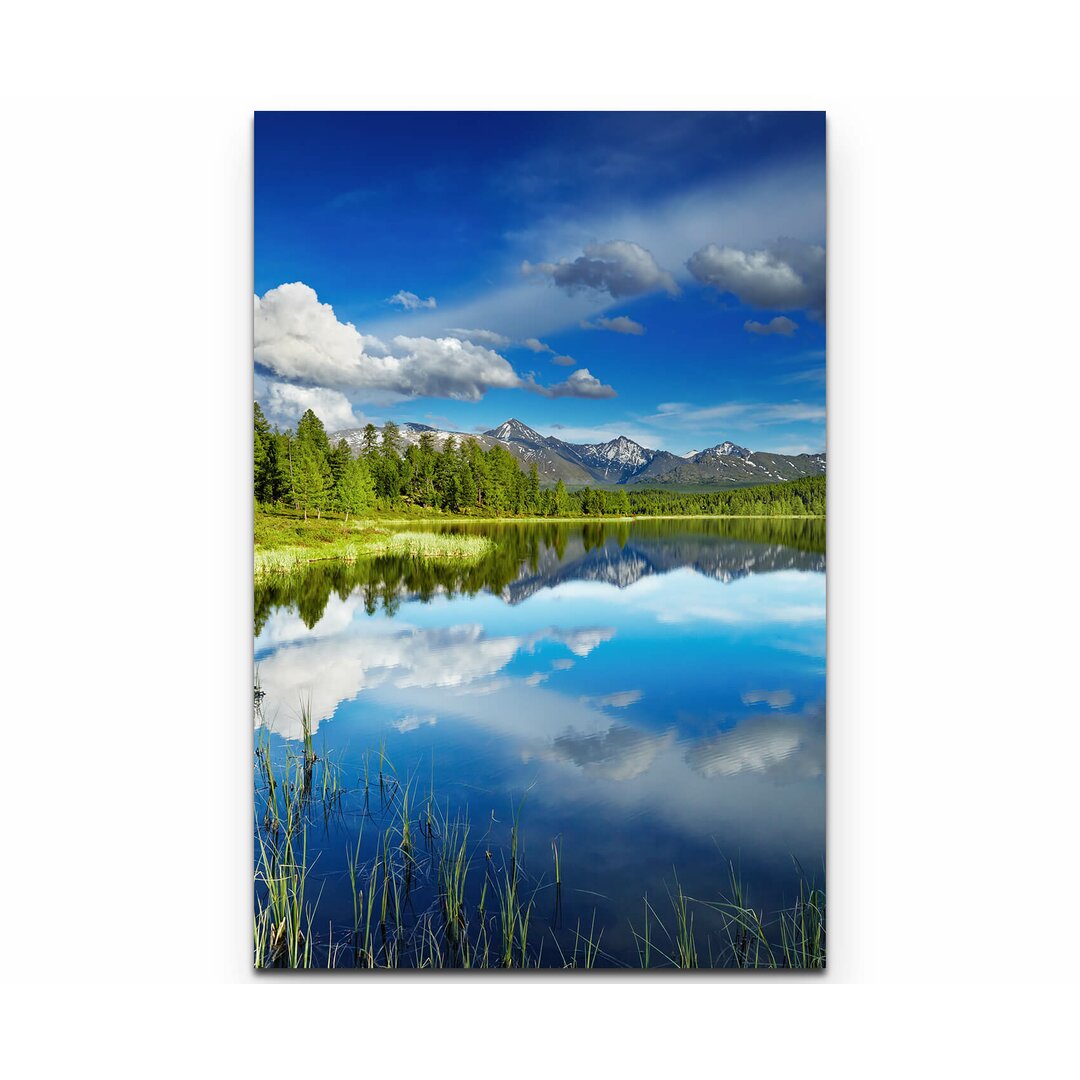 Leinwandbild Bergsee mit Wolkenspiegelung im Altaigebirge