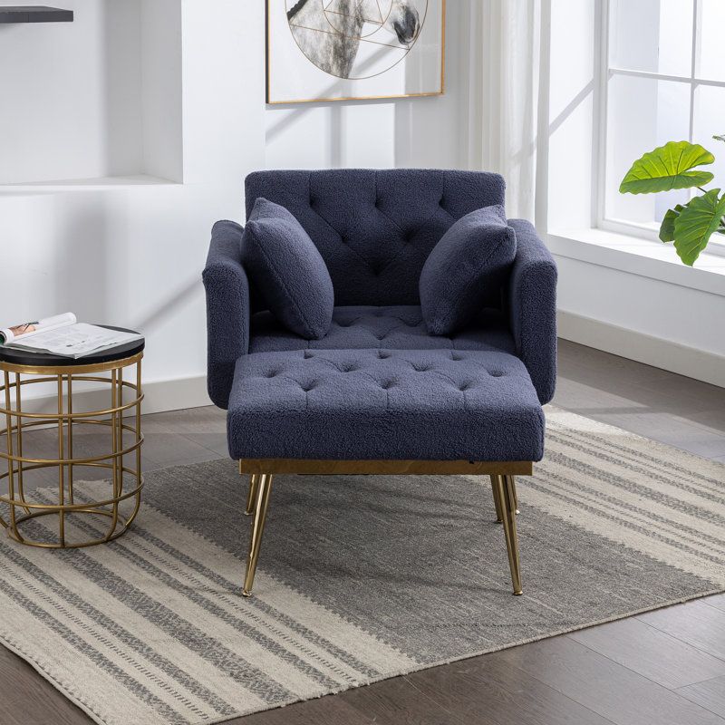 Chaise longue inclinable Hetum, Bouclé bleu marine