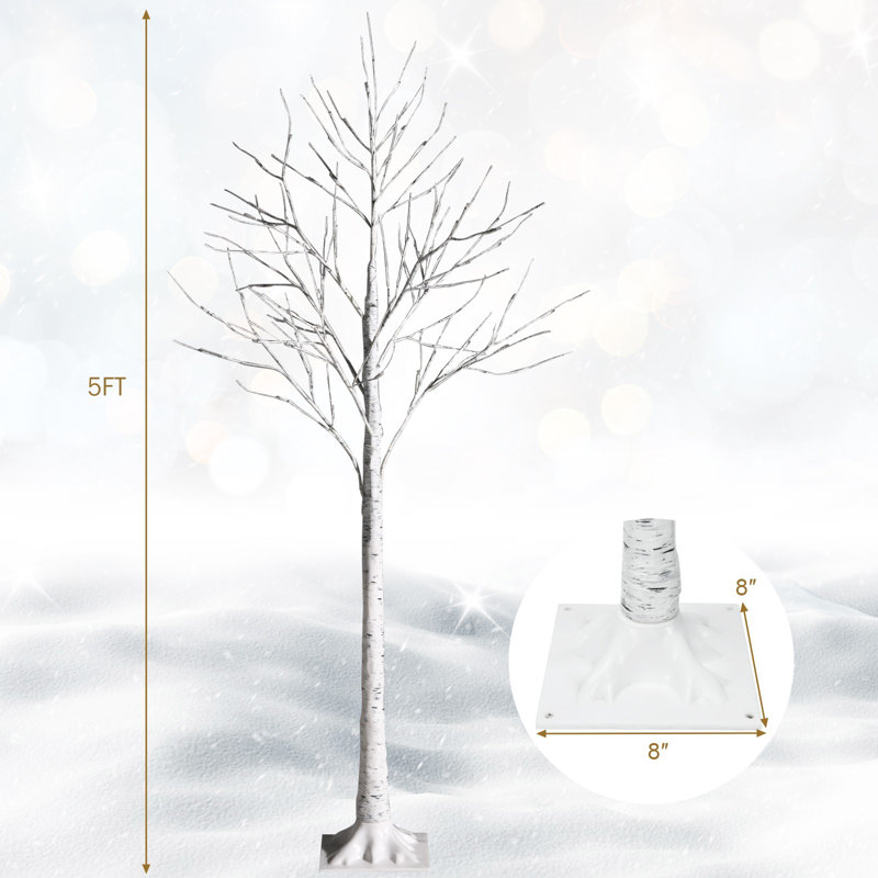 Kaidyn 5 Ft. Led Lighted Artificial White Twig Birch Tree Tabletop Christmas Tree