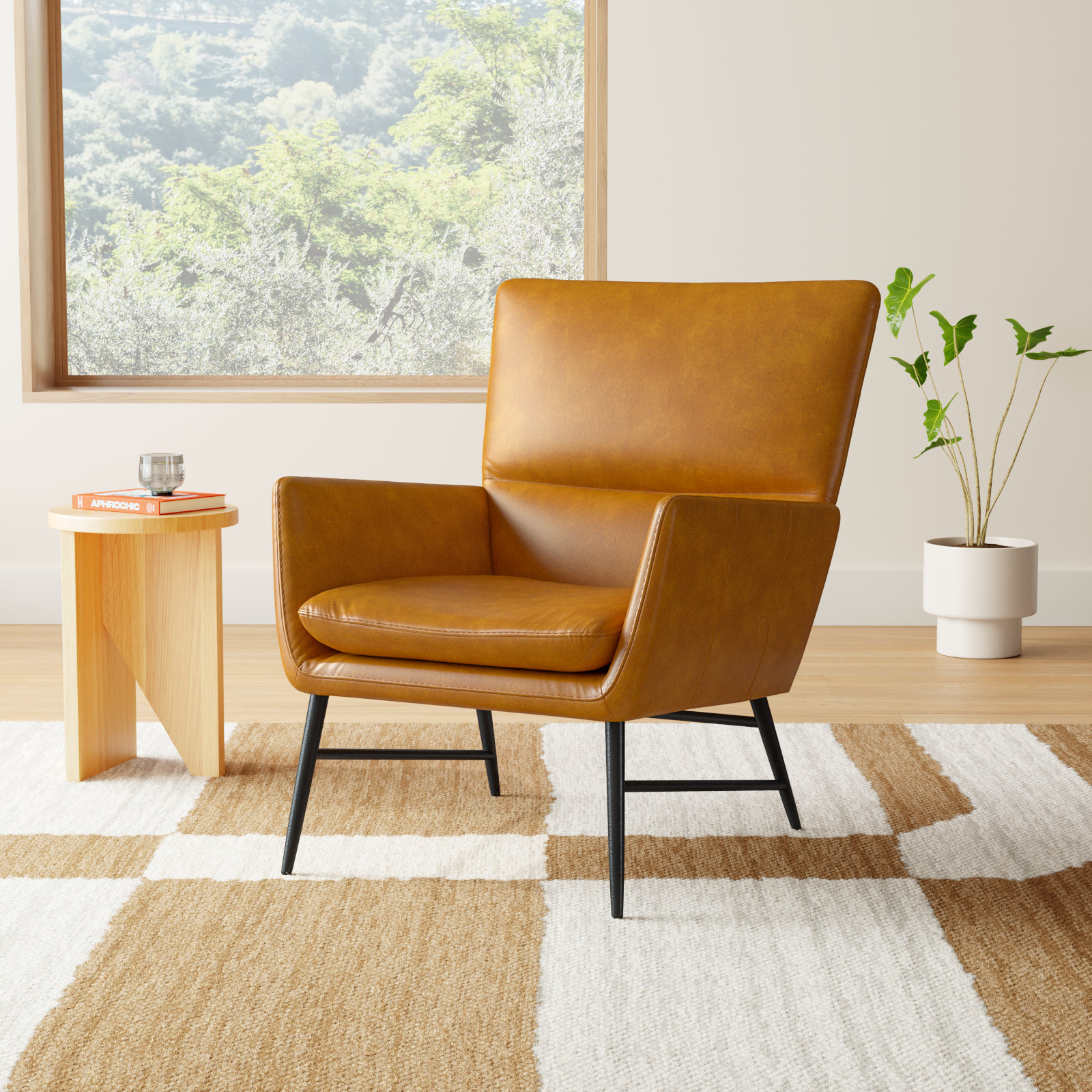 Pisces Genuine Leather Swivel Lounge Chair, Brown Leather