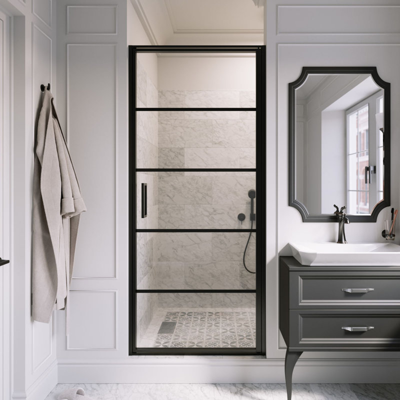  Axio Horizon 31,25 - Porte de douche pivotante encadrée 32 po x 72 po avec cadre en verre trempé transparent