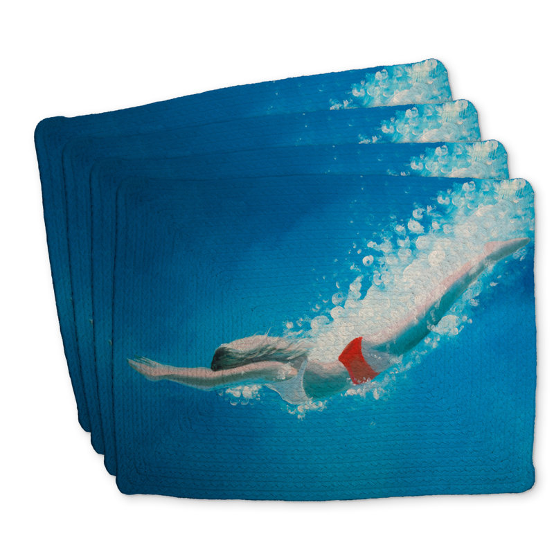 Ensemble de 4 napperons en polyester tressé Diving Jump