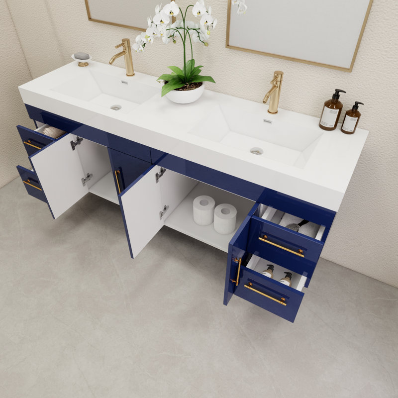 Ensemble de meuble-lavabo double 70,8 po, Bleu nuit