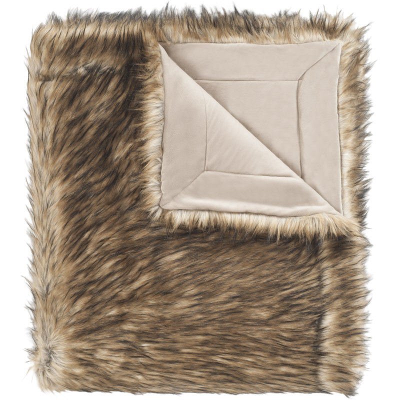 Brown Faux Fur Reversible Throw Blanket