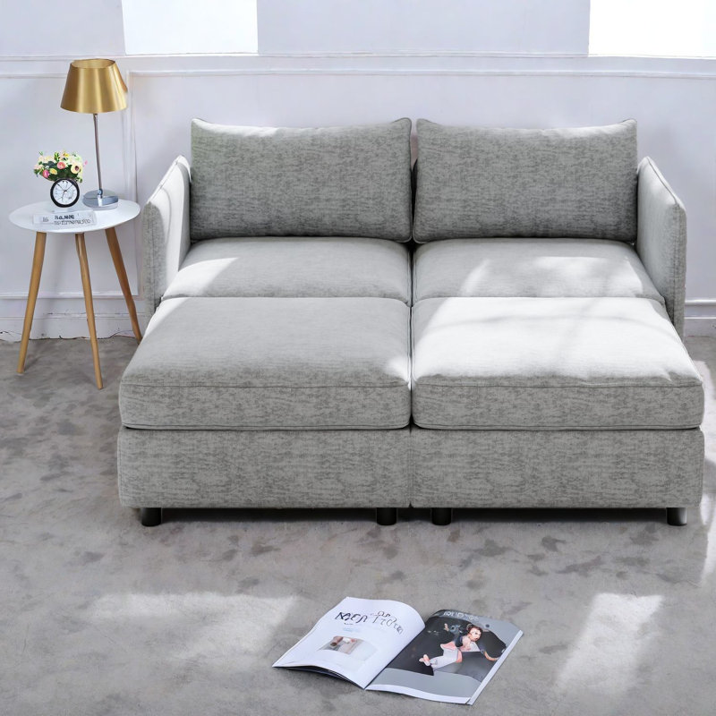 Space-saving Modern Sofas, Grey Chenille Compact Sofa With Storage For Living Room
