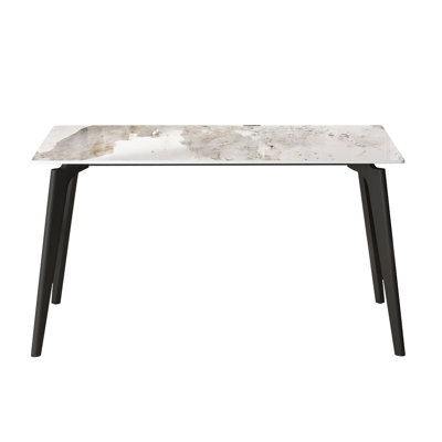 55.12" Modern Artificial Stone White Pandora Straight Edge Black Metal Leg Dining Table-Can Accommodate 6 People(Dining Table Only)