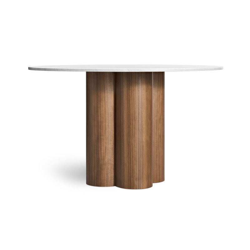 4 Quarter Round Marble Dining Table, 48" W x 48" L, Walnut