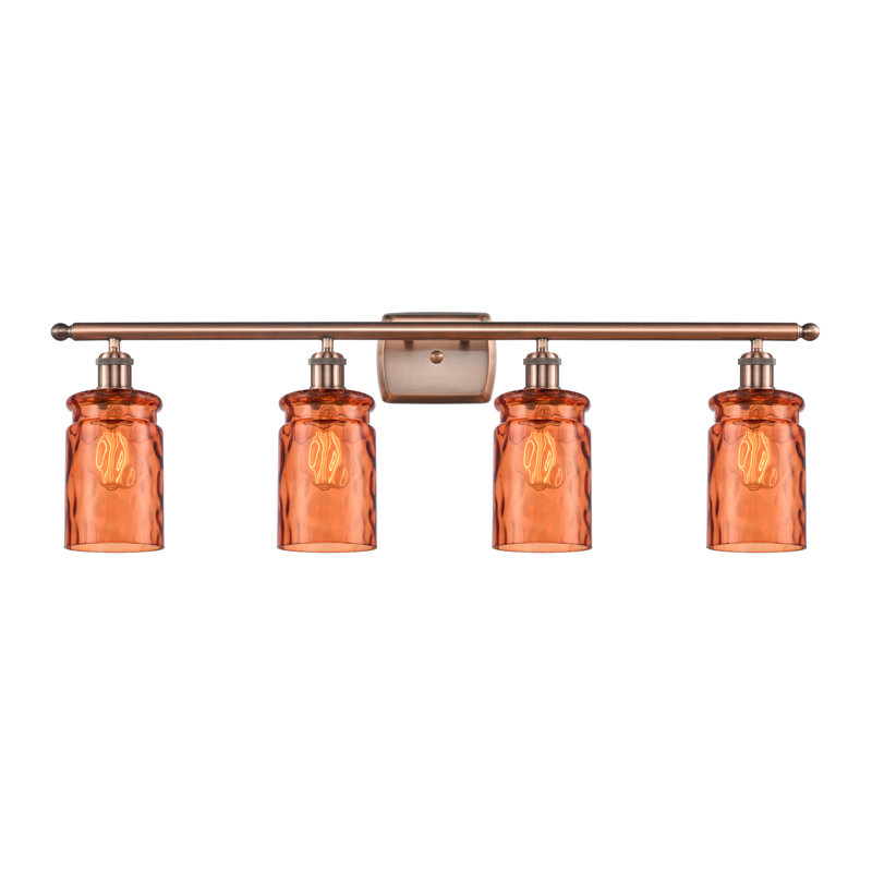 Binkley 4 - Light Dimmable Vanity Light, Antique Copper, 3.5 Watt Vintage LED Bulb, Clear Waterglass