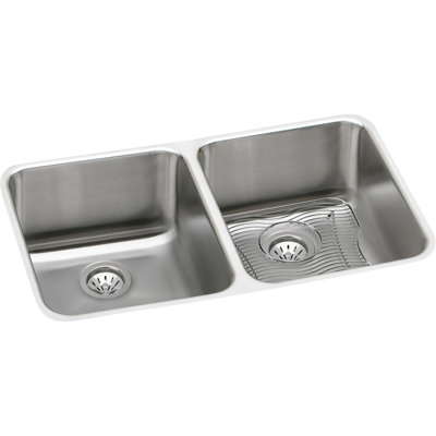 Lustertone 30.75" L x 18.5" W Double Basin Undermount Kitchen Sink Kit