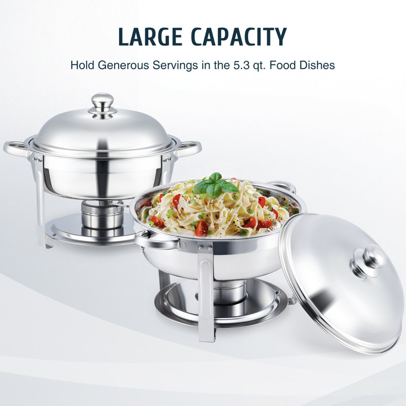 Stainless Steel 5 Quarts Round Chafing Dish Set with Lids