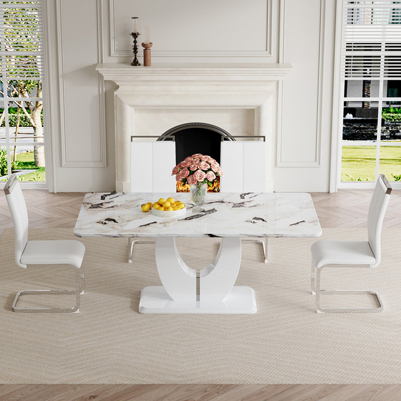 Ensemble de table de salle à manger, Blanc / argent, 5 pièces, Dalishis