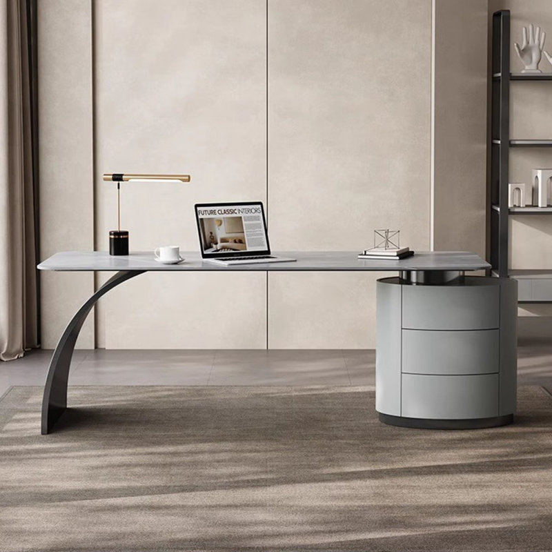 Rectangular Manufactured Wood with 3 drawers desk, Grey, 29.53" H x 70.87" W x 27.56" D