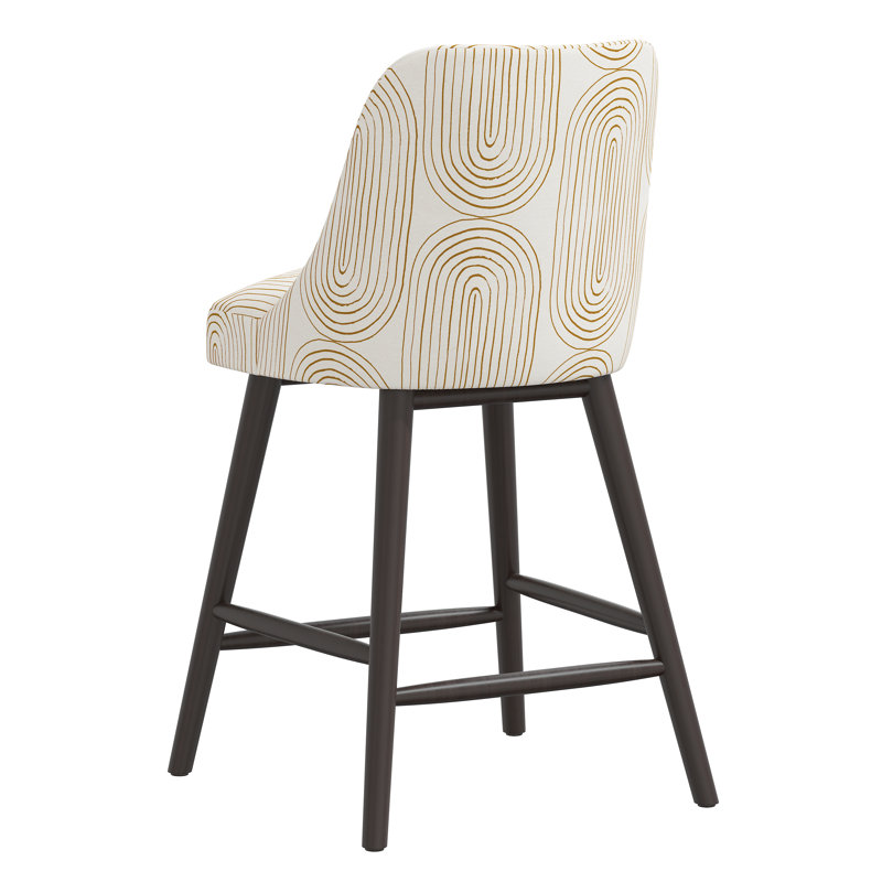 Gallie Upholstered Counter Stool, Counter Stool (27” Seat Height), Oblong Mustard, Espresso