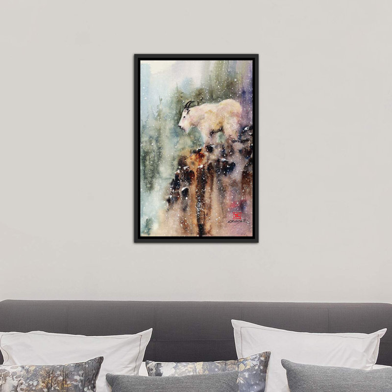 «Mountain Goat» - reproduction, H 18 po x l 26 po x P 1,5 po, Cadre noir vieilli