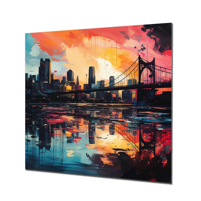 Colorful Pittsburgh Cityscape - Pittsburgh Metal Wall Art, 29" H x 29" W