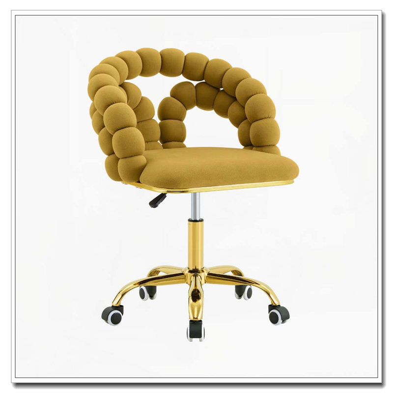 Chaise de bureau pivotante moderne en velours avec dossier à bulles, chaise de bureau roulante pour bureau, Jaune