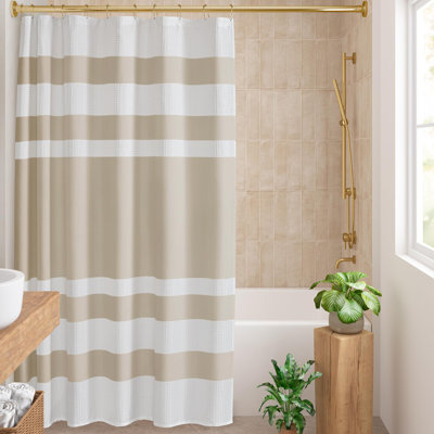 Shower Curtain Waffle Weave Striped Pieced Design Fabric Shower Curtain 72"X72" Taupe