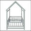 Lit simple en bois avec structure de toit, garde-corps de sécurité, gris-965788083-965788085