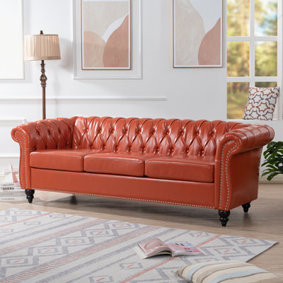 Arlen 84.65'' Faux Leather Rolled Arm Sofa,Nailheads,couch