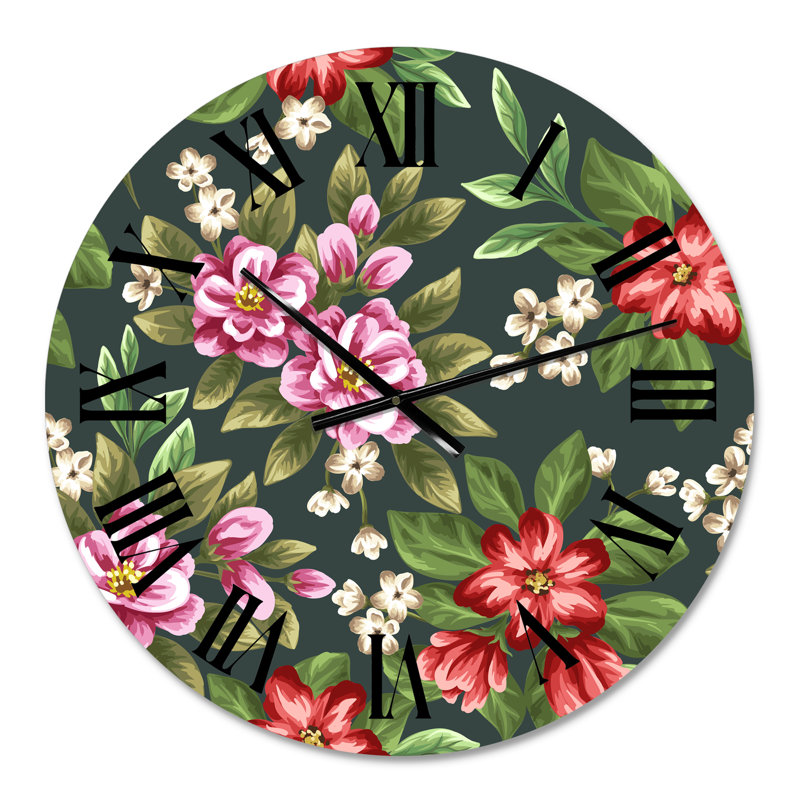 Horloge murale rétro - fleurs sauvages roses et rouges I, Petit