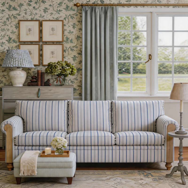 Canapé à rayures en mélange de polyester 83,86 po American Farmhouse,  H 35,43 po x l 83,86 po x P 30,91 po