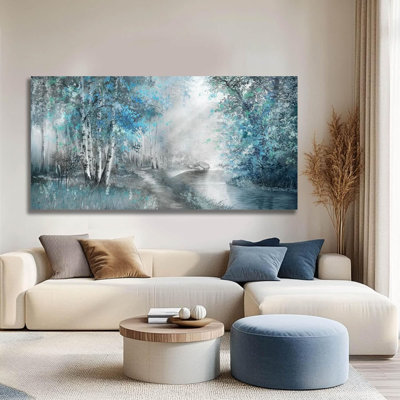 Canvas Art Wall Decor Large Artwork For Wall Blue Wall Decor For Living Room Forest Pictures Botanical Prints Landscape Arts 24”X48”