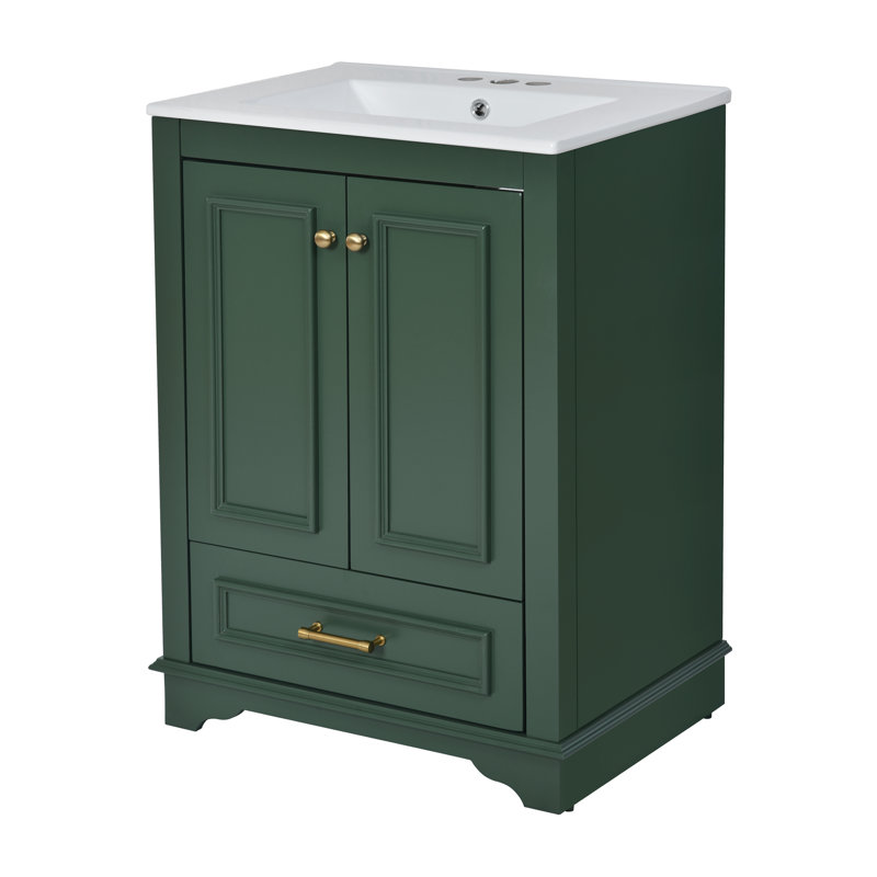 24'' Single Bathroom Vanity With Ceramic Top, Green