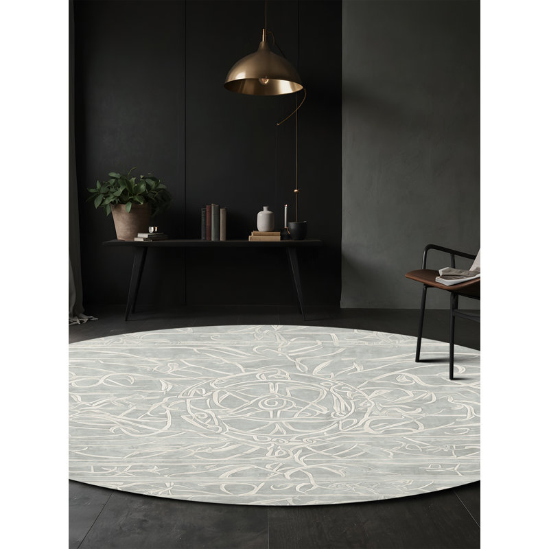 Machine Washable Gray Area Rug, Round 6'