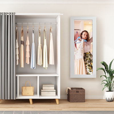 Wall-Mounted Ironing Board Cabinet with Swivel Board and Full-Length Mirror