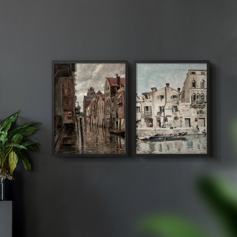 «Vintage Landscape XXII», impression giclée sur cadre - ensemble de 2, Noir, noir, noir, noir, H 12 po x l 30 po