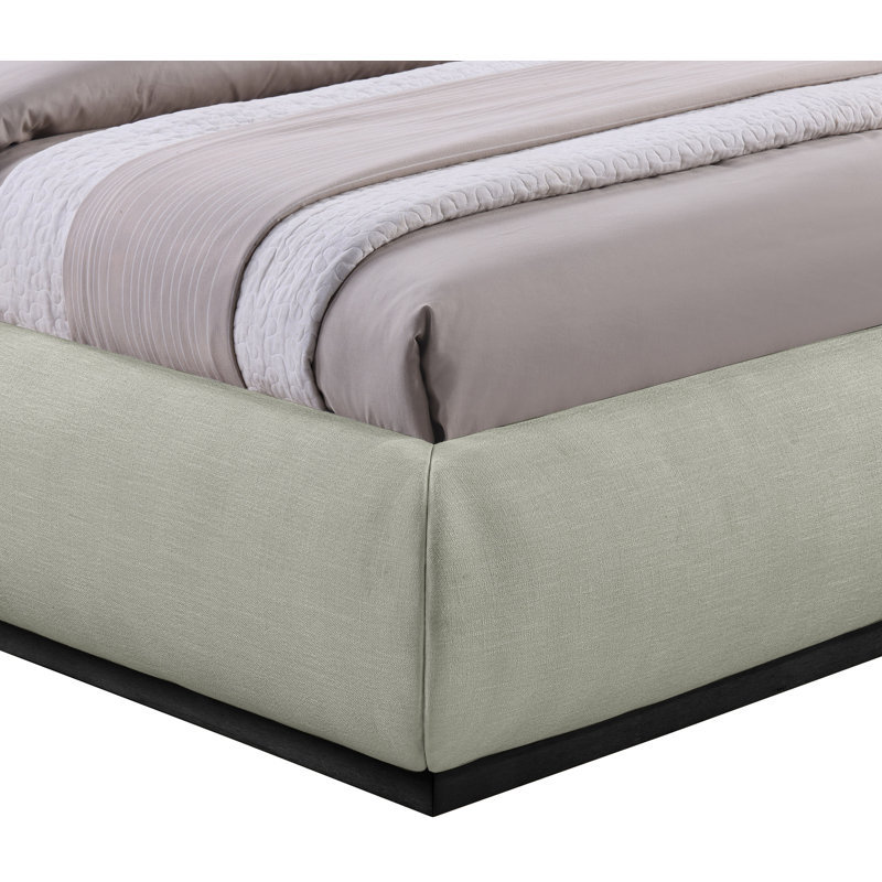 Humayrah Upholstered Panel Bed, King, Mint Chenille Fabric / Stained Black