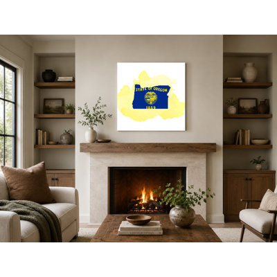 Oregon State Map with Flag — Square Canvas Wall Art
