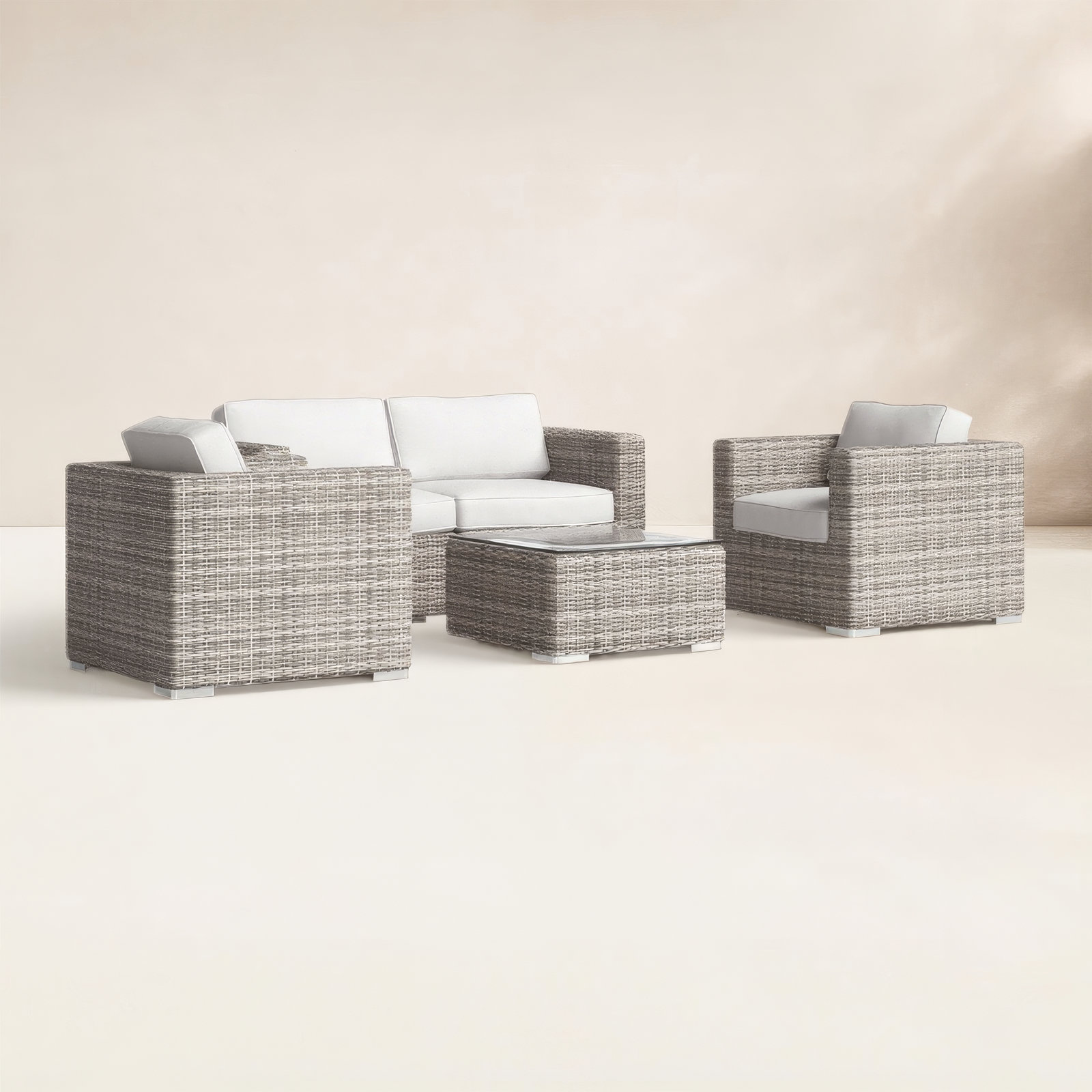 Estes Rattan Wicker Fully Assembled 4 - Person Seating Group with Cushions, Canvas Canvas Sunbrella® Canvas