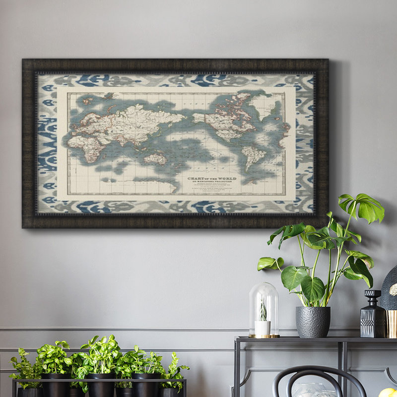 Tableau encadré du monde sur toile de qualité supérieure - prêt à être accroché, H 25 po x l 45 po x P 1 po, Noir
