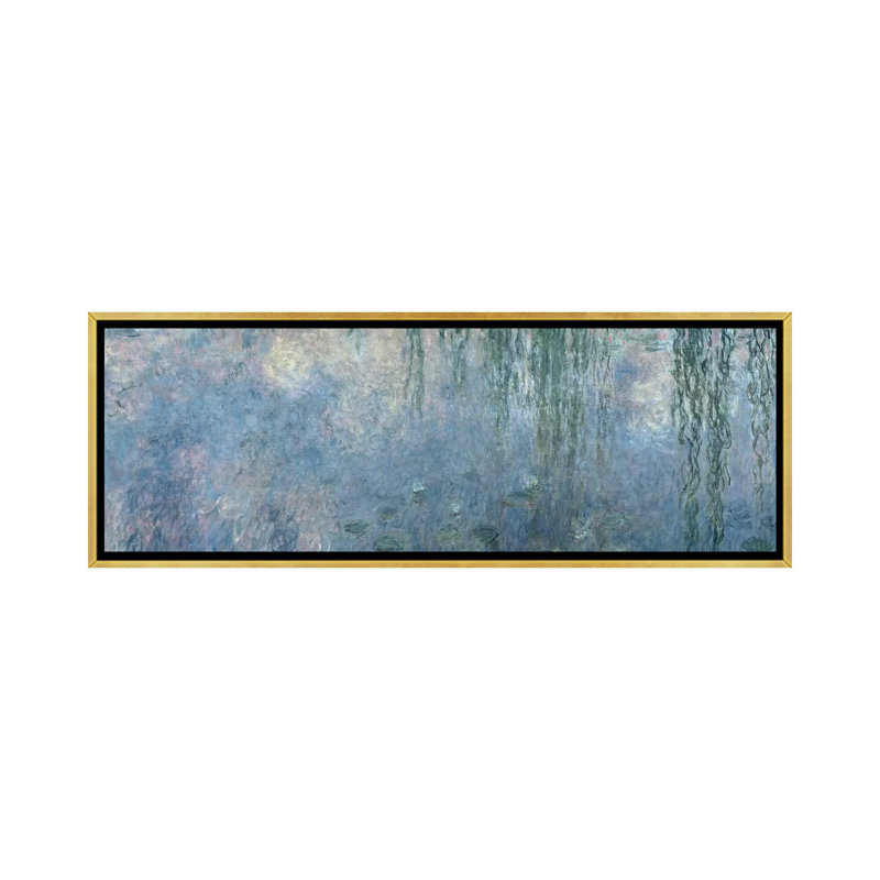 Nénuphars: matin avec des saules qui pleure, Toile encadrée d'or, H 20 po x l 60 po x P 1,5 po