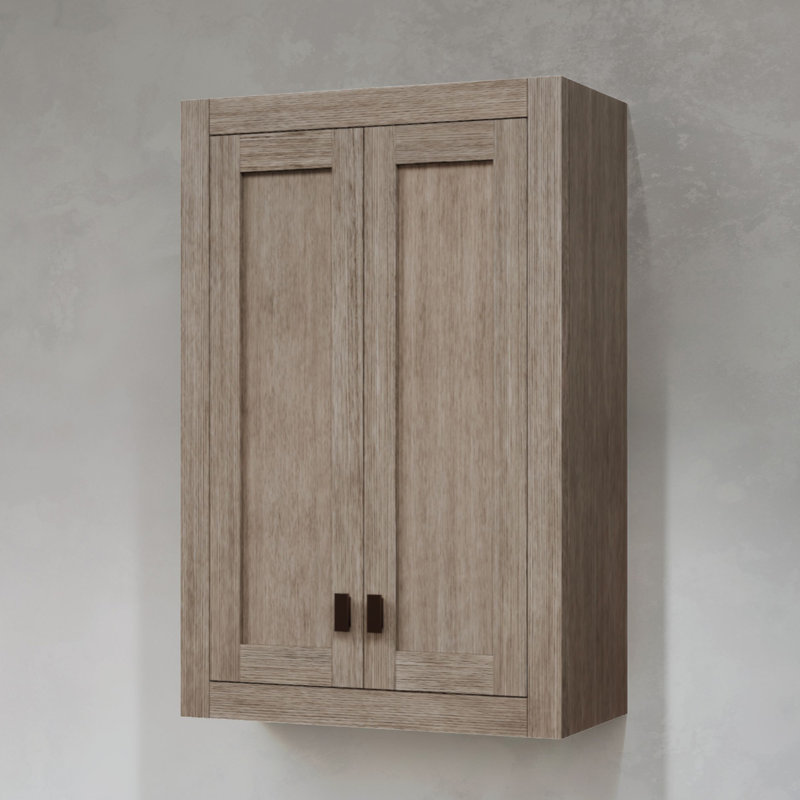 Armoire de salle de bain murale en bois massif l 24 po x H 33 po x P 8 po Higuera, Chêne gris, 2
