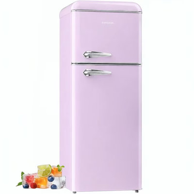 BANGSON 7.5 Cu.Ft Retro Refrigerator with Top Freezer Pink | 2 Door Apartment Fridge, Adjustable Thermostat, Refrigerator for Office, Kitchen, and Home