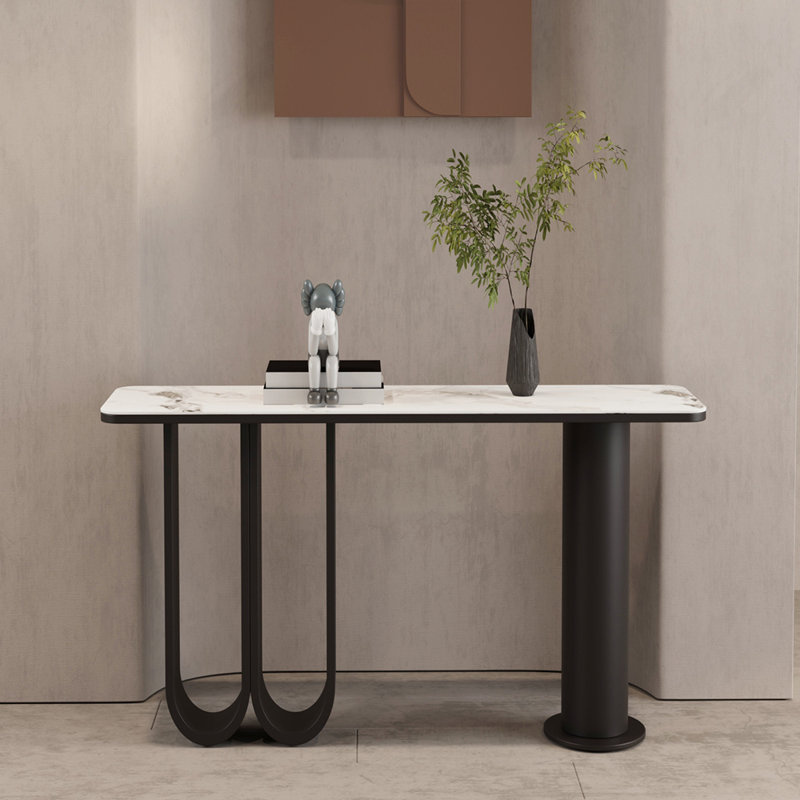 Console en métal de style italien., Blanc / Gris, 33.4" H x 55" W x 13.7" D, Noir