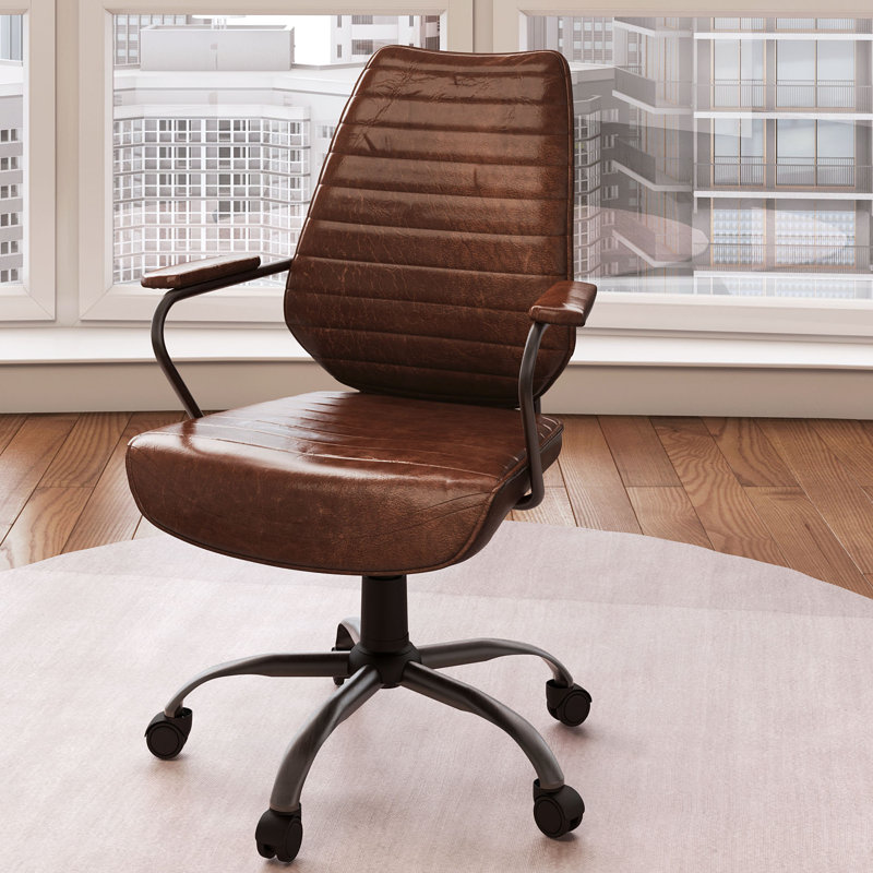 Chaise de travail en cuir véritable Dagenham, Noir, Noir onyx