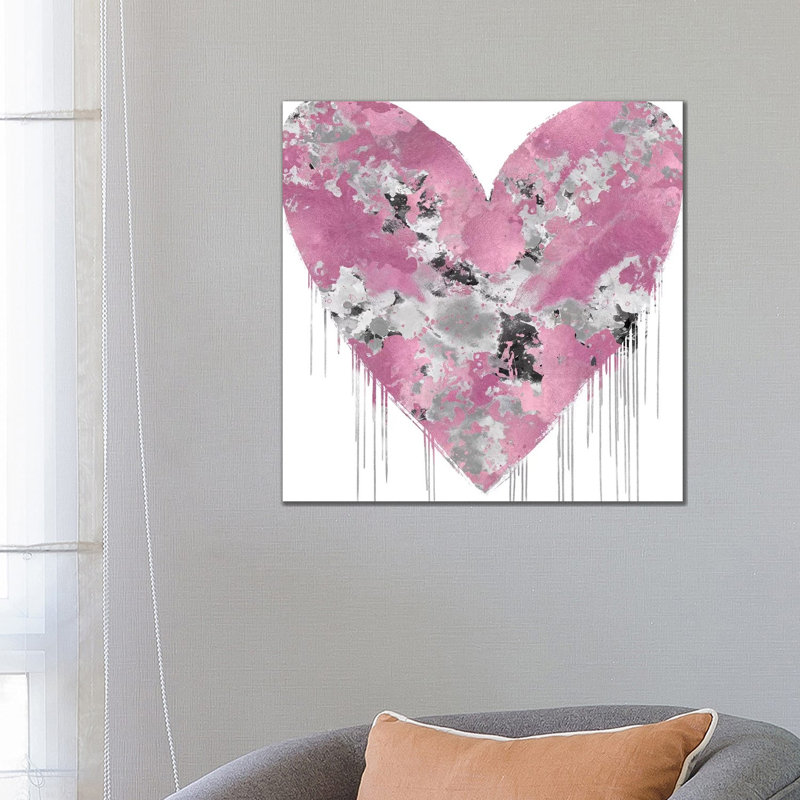 Big Hearted Pink And Silver by Lindsay Rodgers - Wrapped Canvas Print, 66.04 cm H x 66.04 cm W x 3.175 cm D