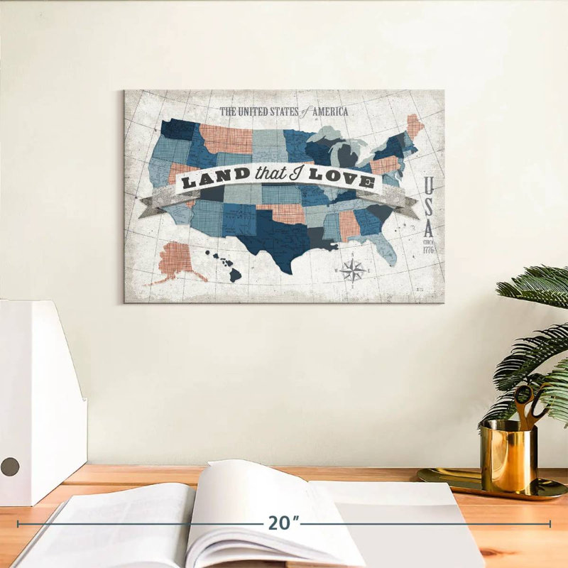 Aliaz USA moderne rétro bleu gris rouge, H 8 po x l 12 po