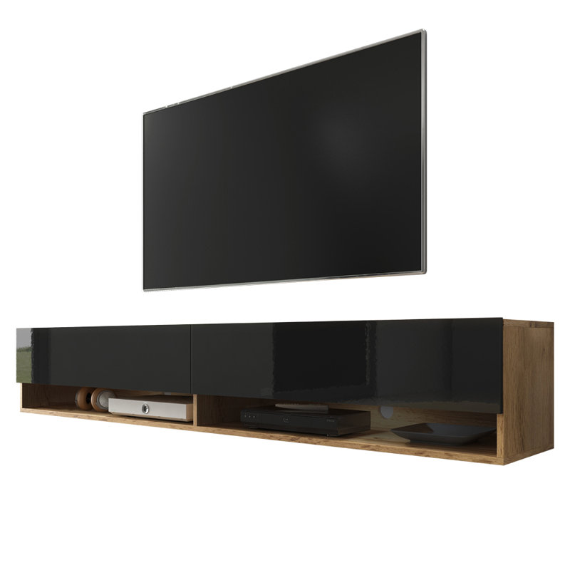 Amoretta Unfinished TV Stand for TVs up to 78", Golden Oak / Gloss Black, 30cmH x 180cmL x 32.5cmW