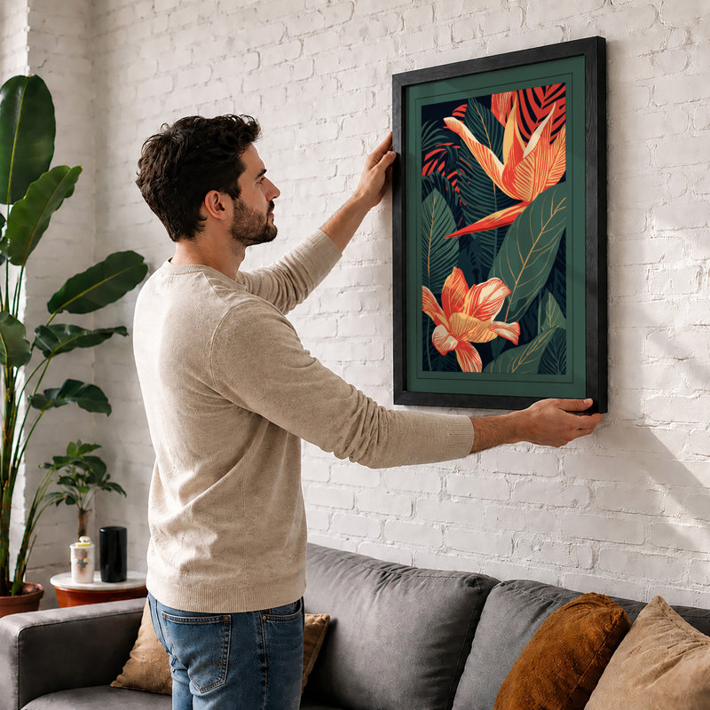 Tropical Blooms Botanical - Framed Print, A2 - 59.4 x 42.0 cm, White