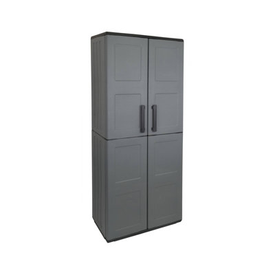 Broom Cupboard For Outdoor Or Indoor Use, 2-Door And 3 Adjustable Polypropylene Shelves, 68X37H163 Cm, Gray
